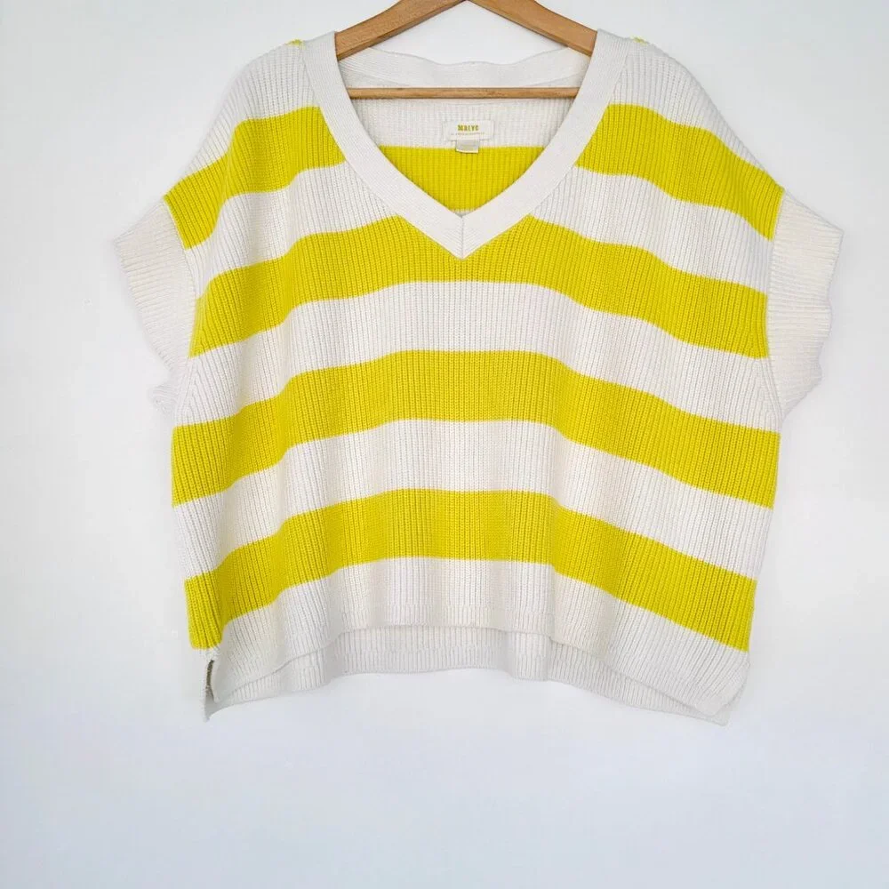 Anthropologie Maeve Oversized Striped V-Neck Sweater Vest in Chartreuse Size M - Picture 4 of 13